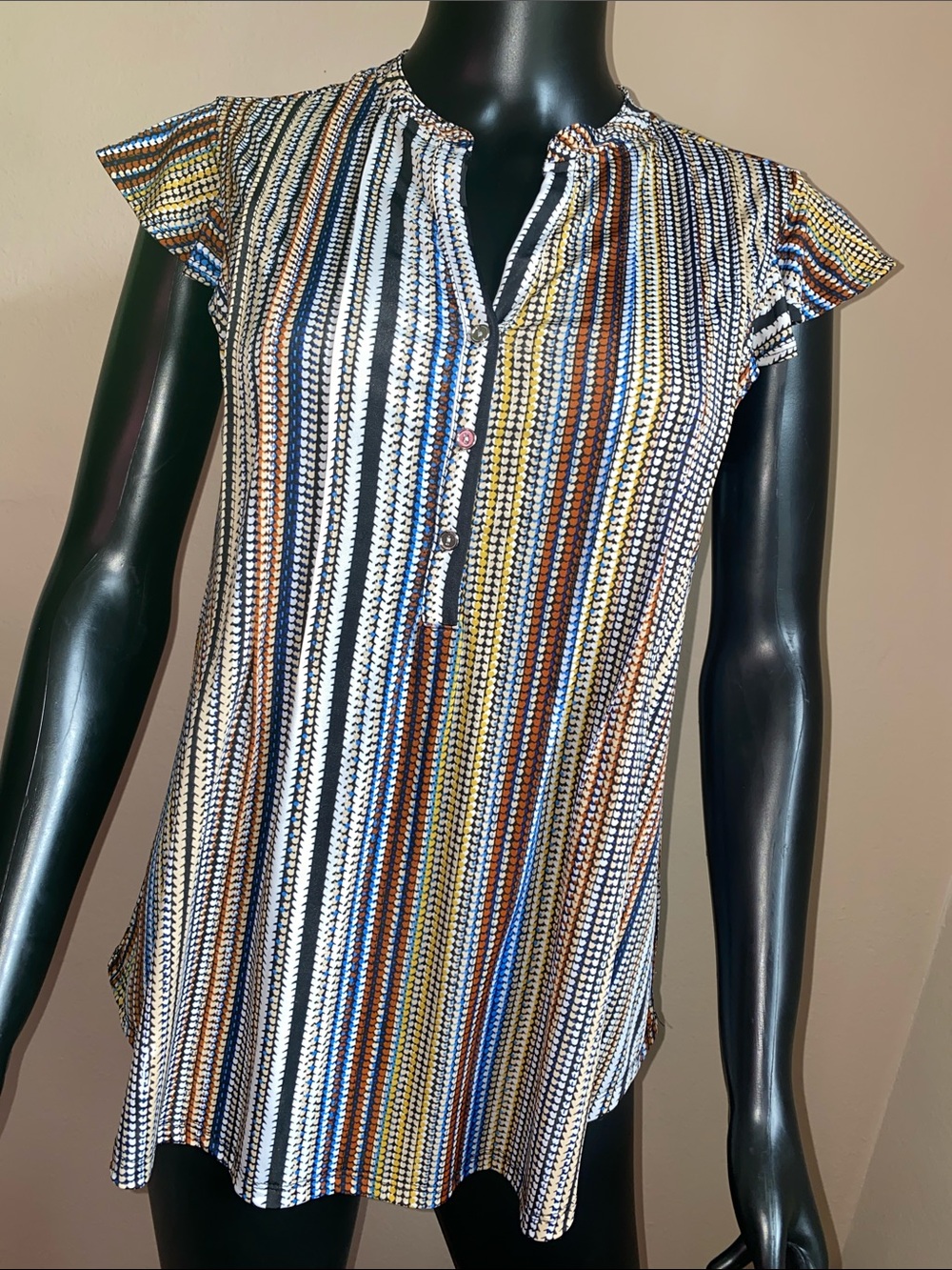 Cocomo Multicolor Striped Cap Ruffle Sleeve Blouse